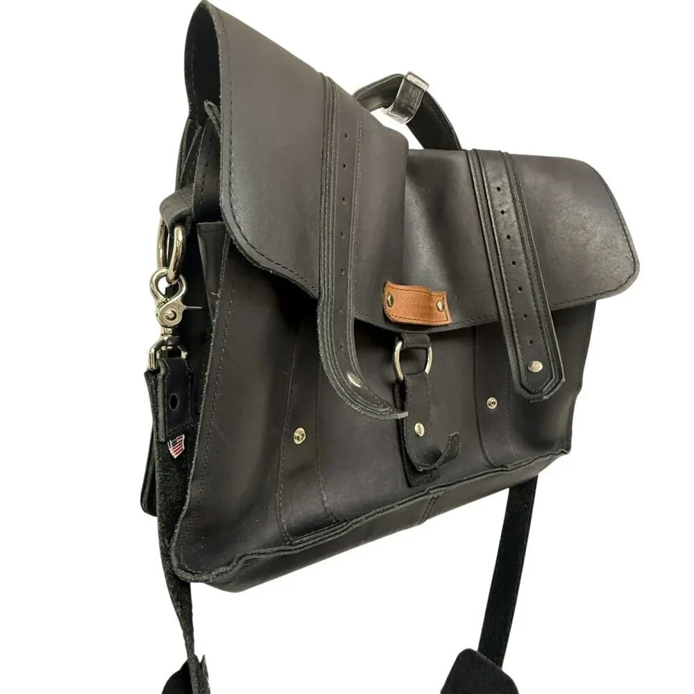 Copper River Bag Bolinas Voyager Laptop Briefcase Black Leather Large Messenger
